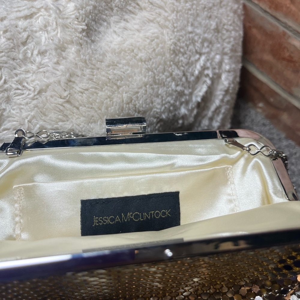 Jessica McClintock Gold Mesh Shoulder Bag with Chain Strap - Picture 4 of 4